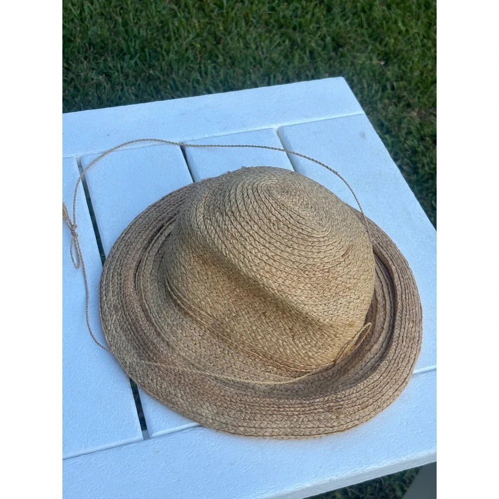 Scala Firenze Italy Natural Fiber Woven Straw Sun Hat Tan One Size Chin Strap